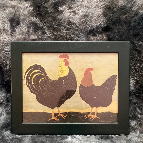 WARREN KIMBLE - Country Rooster & Hen Primitive Folk Matted Framed Art - Picture 1 of 16